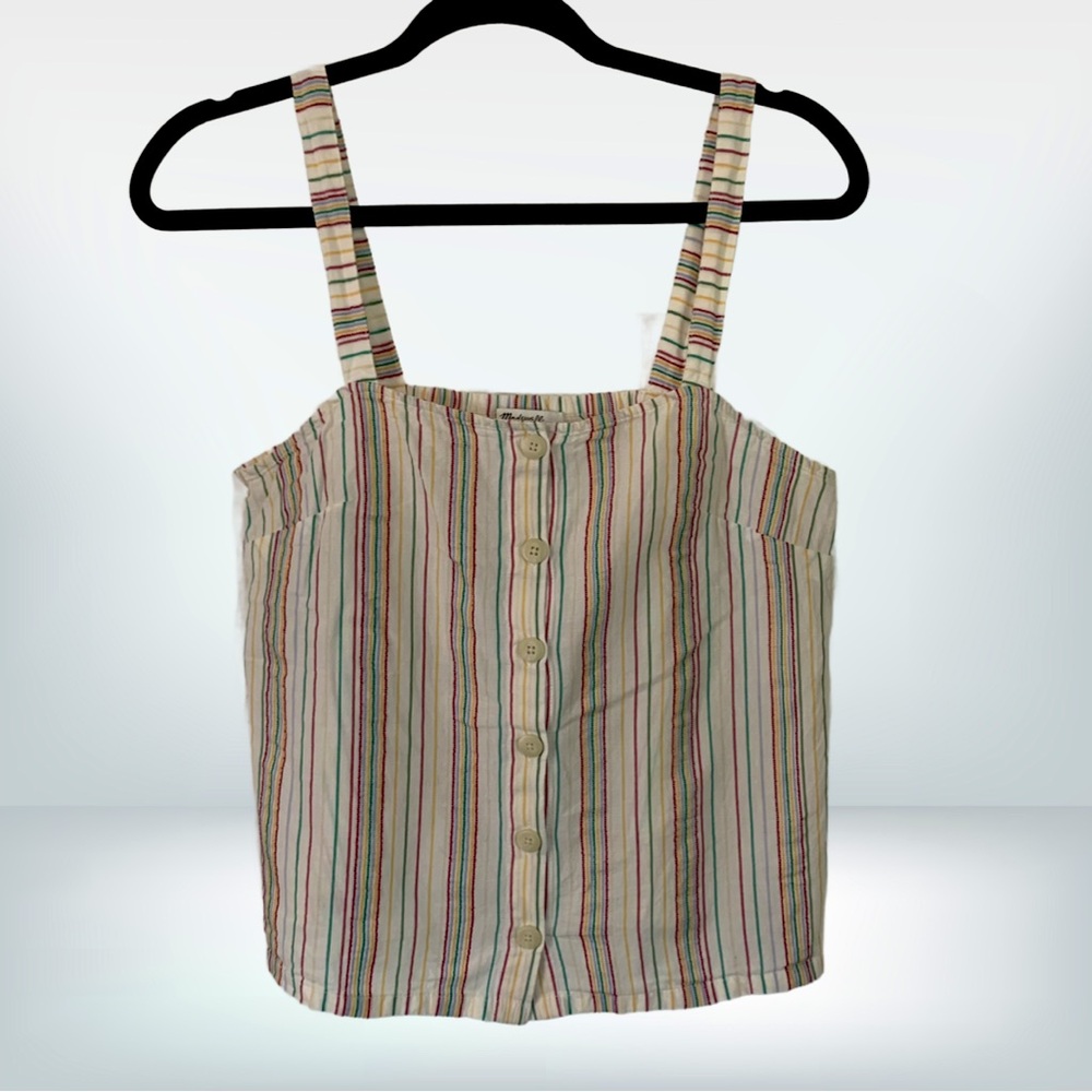 Madewell Button Front Cami Loose Sleeveless Tank Textural Rainbow Stripe, size S - Picture 2 of 9